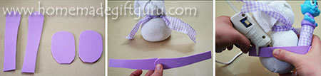 If you want, you can make floppy sock bunny feet and bunny arms that hold a treat, balloon or even flowers...