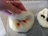 Knead color into each piece of dough, use gloves if needed to avoid food coloring on hands...