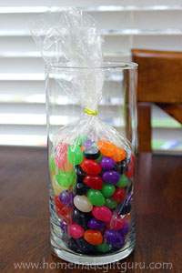 With a glass vase, you can fill it with candy for a candy from head-to-toe kind of look!