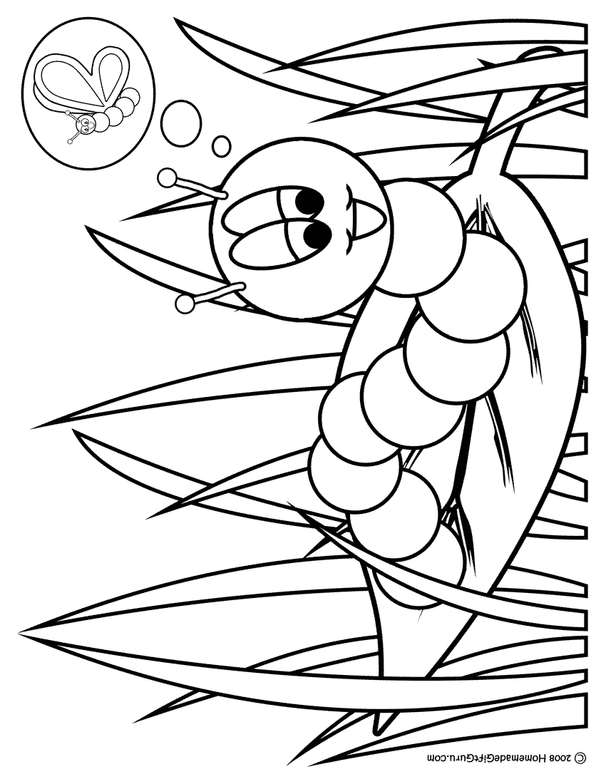 Printable caterpillar coloring page about a caterpillar daydreaming of becoming a butterfly... cute!