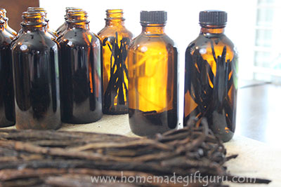 Vanilla beans steeping! Learn how to make your own vanilla extract, right in the bottles.