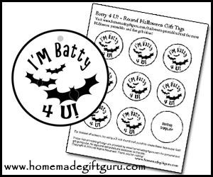Here's a BATTY idea... Attach these bat-themed gift tags to plastic bat rings or other bat-themed toys and give them out dressed up as a vampire or as bat man.
