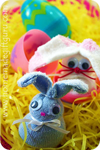 Put sock rabbits inside large Easter eggs for a special Easter egg hunt surprise!